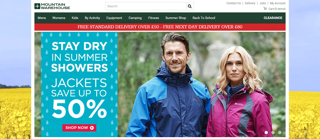 Mountain Warehouse Homepage Screenshot